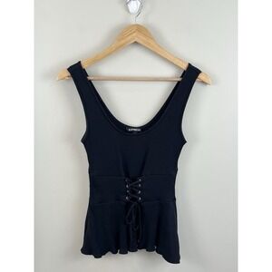 Express Y2K Lace Up Corset Top Womens Grunge Whimsey Goth Festival Black Sz XS